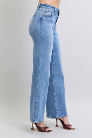 Judy Blue High-Waisted Vintage Wash Retro Wide Leg Jeans