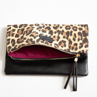 Fold Over Leopard Print Clutch