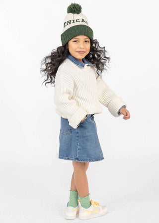 Little Chicago Classic Two-Tone Pom Beanie – Kids