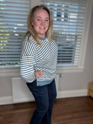 Main Character Striped Top, Blue Fog