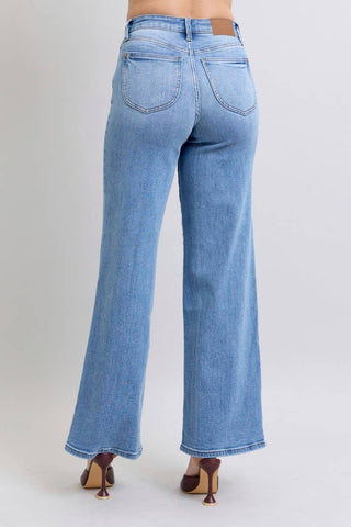 Judy Blue High-Waisted Vintage Wash Retro Wide Leg Jeans
