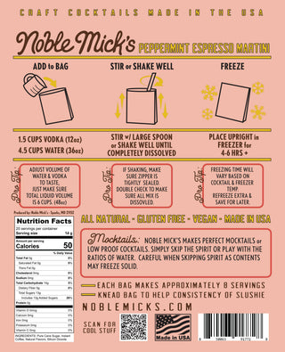 Peppermint Espresso Martini Frozen Cocktail Mix – 10oz Bag by Noble Micks