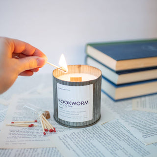 Bookworm Rustic Vintage Farmhouse Wood Wick Candle: 10oz - JSQ Mercantile