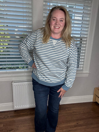 Main Character Striped Top, Blue Fog