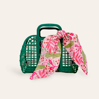 Holiday Dark Green So-Jelly Basket - Jolly Sprig Pink - JSQ Mercantile