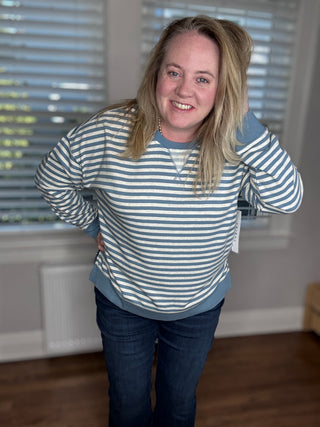 Main Character Striped Top, Blue Fog