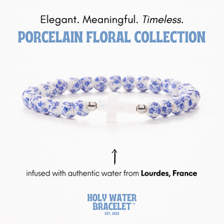 Blue & White Holy Water Porcelain Cross Bracelet