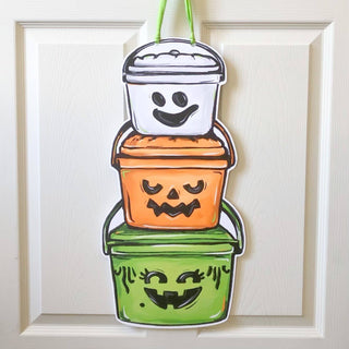 Happy Halloween Buckets Door Hanger Cute Ghost Fall Decor - JSQ Mercantile