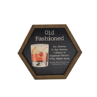 8" Old Fashioned Cocktail Bar Sign - Hexagon Sign - Bar Décor - JSQ Mercantile