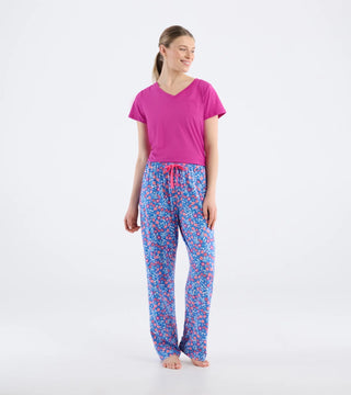 Batik flowers women’s pajama pants packaged in a gift bag, floral lounge pants gift, JSQ Mercantile – a women’s boutique and gift shop in La Grange, IL.