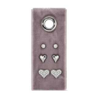 Silver Heart Stud Earrings on | Gift Set of 3 Earrings