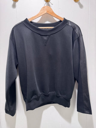 Ariella Crewneck Scuba Sweater with Faux Leather Detail on Sleeve