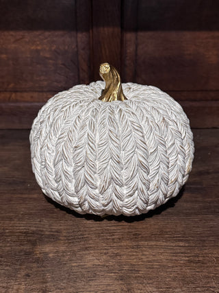 Set Small White & Gold Resin Braided Pumpkins