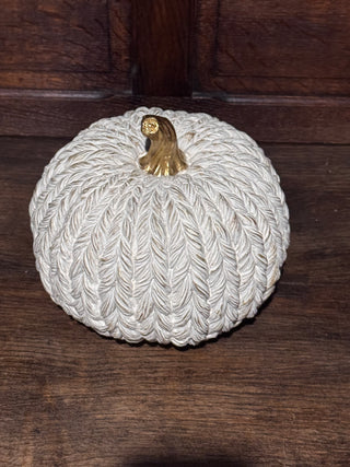 Set Small White & Gold Resin Braided Pumpkins