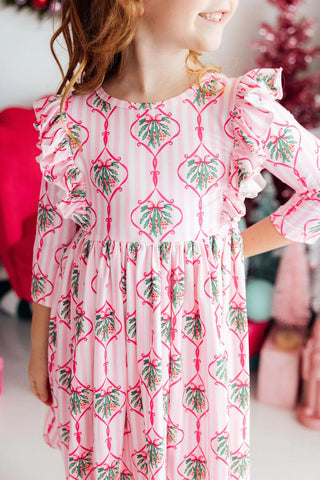 Merry Mistletoe 3/4 Sleeve Ruffle Twirl Dress