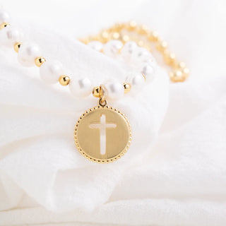 Freshwater Pearl Bracelet with Gold Plated Cross