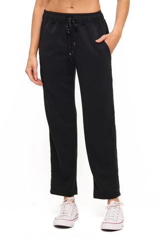 Straight Leg Scuba Pants with Faux Leather Side Detail