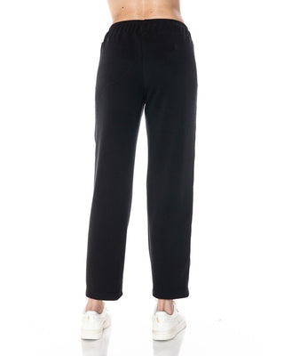 Straight Leg Scuba Pants with Faux Leather Side Detail