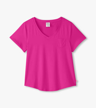 Women’s rose violet polyknit V-neck pajama top with relaxed fit, lounge tee gift, JSQ Mercantile – a women’s boutique and gift shop in La Grange, IL.