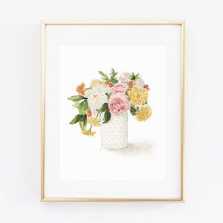 8” x 10” Watercolor Bouquet in Hobnail Vase Print - JSQ Mercantile