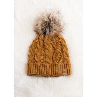 Cable knit mittens and hat in Camel Tan, Olive Green, and Brown Speckled – fleece lined – JSQ Mercantile La Grange IL