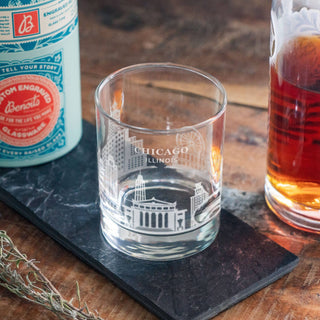 Chicago, Illinois City Skyline Engraved Glass Tumbler