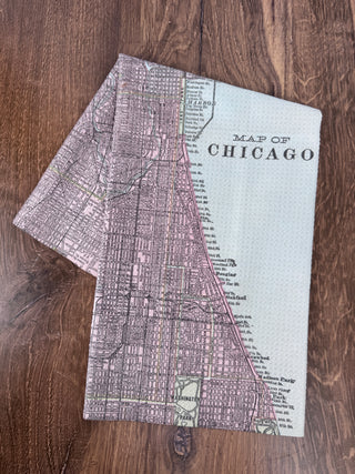 Chicago Illinois Map Waffle Weave Kitchen Towel Tea Towel, 16" x 24" | JSQ Mercantile – Women’s Boutique & Gift Shop in La Grange, IL