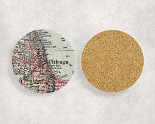 Chicago Illinois Vintage Map Ceramic and Cork Coaster | JSQ Mercantile – Women’s Boutique & Gift Shop in La Grange, IL