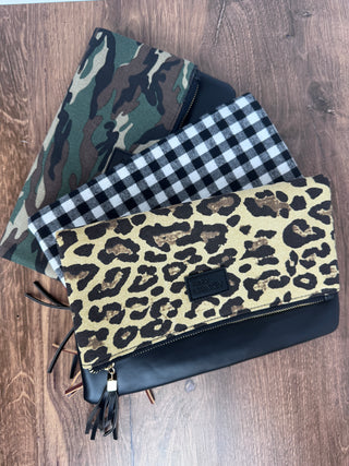 Fold Over Leopard Print Clutch