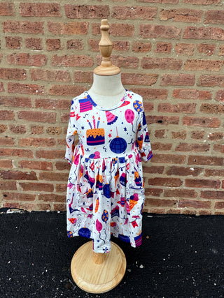 Happy Birthday 3/4 Sleeve Pocket Twirl Dress – Celebrate in Style
