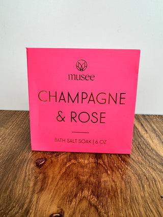 Musee Champagne & Rose Mini Bath Salt Soak – Single Use Spa-Inspired Bath Gift with Epsom & Sea Salt – Available at JSQ Mercantile, La Grange, IL