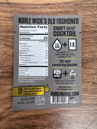 Old Fashioned Single Serve Craft Cocktail Mix by Noble Micks displayed at JSQ Mercantile – a women’s boutique and gift shop in La Grange, IL