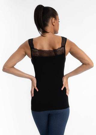 Reversible lace inset top with elegant lace trim and dual neckline design, soft stretch fabric in regular and curvy sizes, JSQ Mercantile – a women’s boutique and gift shop in La Grange, IL