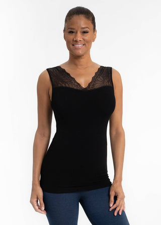Reversible lace inset top with elegant lace trim and dual neckline design, soft stretch fabric in regular and curvy sizes, JSQ Mercantile – a women’s boutique and gift shop in La Grange, IL